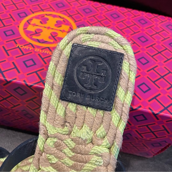 Tory Burch Green Striped Espadrille Sandals - Picture 3 of 7